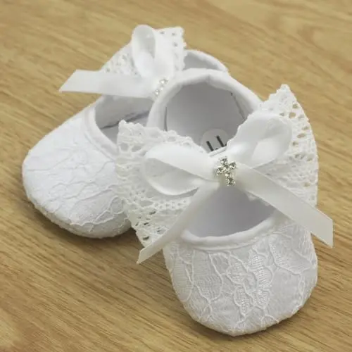 Nihao Baby Girls White Baptism Shoes and Headband Set Christening Dress Shoes - 3