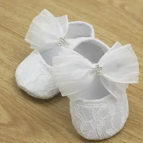Nihao Baby Girls White Baptism Shoes and Headband Set Christening Dress Shoes - 3