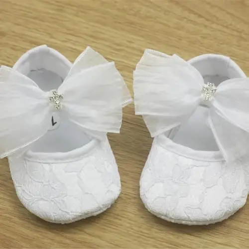 Nihao Baby Girls White Baptism Shoes and Headband Set Christening Dress Shoes - 2