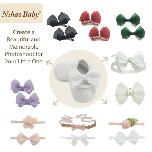 Nihao Baby Girls White Baptism Shoes and Headband Set Christening Dress Shoes - 4