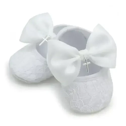 Nihao Baby Girls White Baptism Shoes and Headband Set Christening Dress Shoes - NIHAO