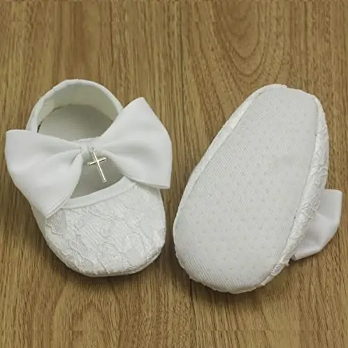 Nihao Baby Girls White Baptism Shoes and Headband Set Christening Dress Shoes - 3