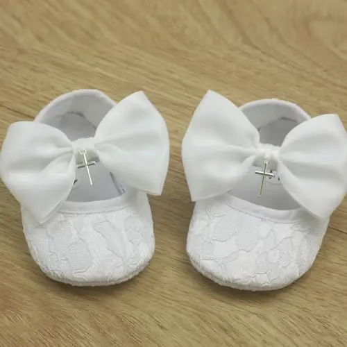 Nihao Baby Girls White Baptism Shoes and Headband Set Christening Dress Shoes - 5