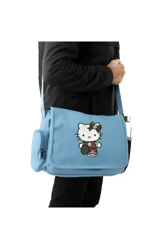 Hello Kitty Goth Baskılı Unisex Yeşil Postacı Çantası-Mavi - MODAZONE