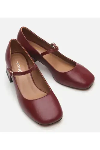 Мэри Джейн Натуральная Кожа Бордовый Женский Толстый Каблук - 3