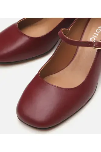 Мэри Джейн Натуральная Кожа Бордовый Женский Толстый Каблук - 4