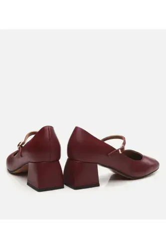 Мэри Джейн Натуральная Кожа Бордовый Женский Толстый Каблук - 5