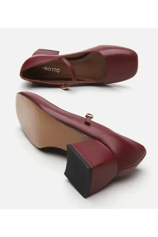 Мэри Джейн Натуральная Кожа Бордовый Женский Толстый Каблук - 6