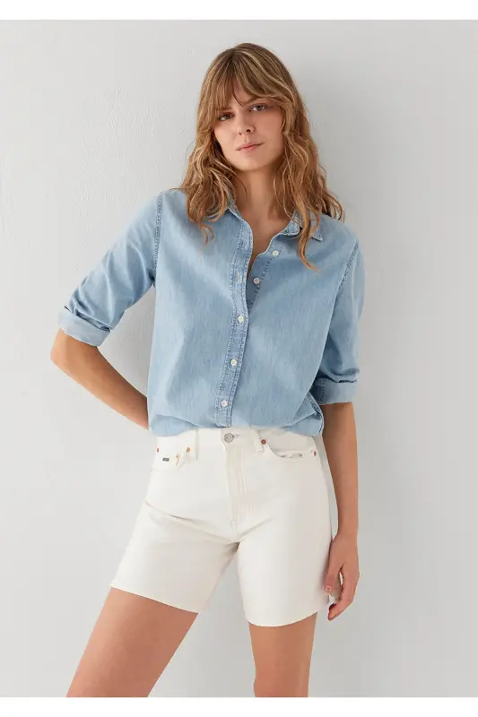 Merida Maviterrenean Açık Jean Gömlek Fitted / Vücuda Oturan Kesim 1210662-A3221 - Açık Mavi - 2