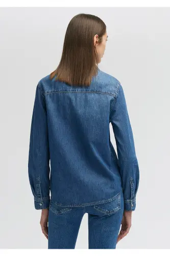 Merida Real Blue Тёмно-синяя Джинсовая Рубашка Fitted / По фигуре - 3