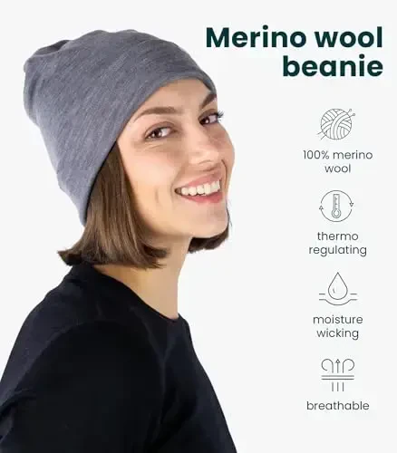 Merino Jun Beanie Erkaklar va Ayollar uchun – Erkaklar va Ayollar uchun yangi manjetli Merino Jun shlyapalari - Unisex kattalar uchun Beanie shlyapa va paypoqlar - 2