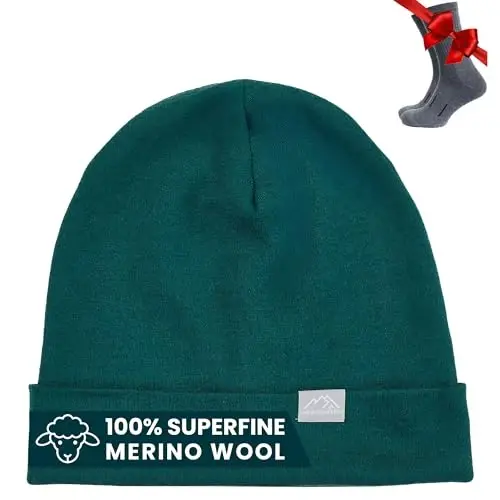 Merino Wool Beanie Men and Women – Novelty Cuff Merino Wool Hats for Men and Women - Unisex Adult Beanie Hat and Socks - MERINO