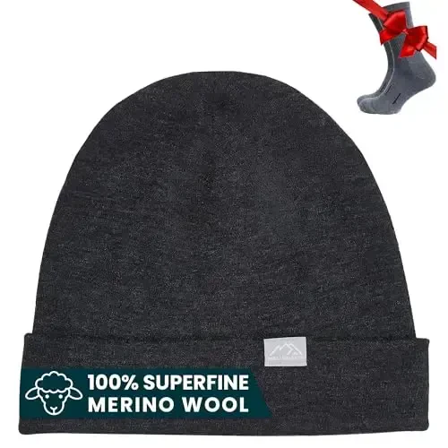 Merino Wool Beanie Men and Women – Novelty Cuff Merino Wool Hats for Men and Women - Unisex Adult Beanie Hat and Socks - MERINO