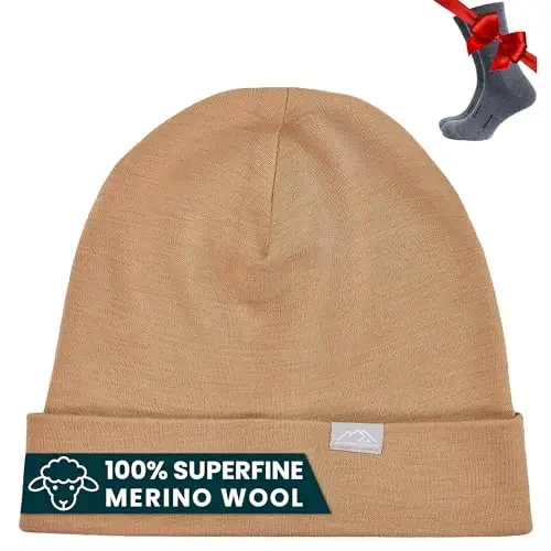 Merino Wool Beanie Men and Women – Novelty Cuff Merino Wool Hats for Men and Women - Unisex Adult Beanie Hat and Socks - MERINO