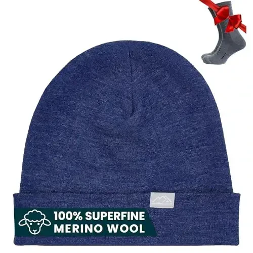 Merino Wool Beanie Men and Women – Novelty Cuff Merino Wool Hats for Men and Women - Unisex Adult Beanie Hat and Socks - 1