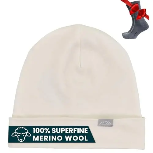 Merino Wool Beanie Men and Women – Novelty Cuff Merino Wool Hats for Men and Women - Unisex Adult Beanie Hat and Socks - 1