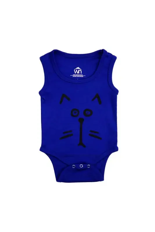 Merino Wool Cat Print Sleeveless Baby Romper - 1