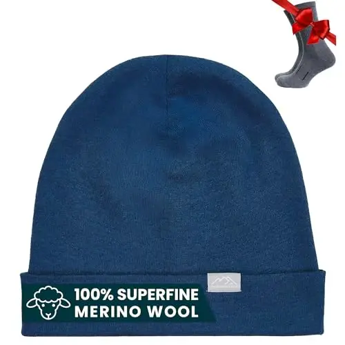 Merino Wool Beanie Men and Women – Novelty Cuff Merino Wool Hats for Men and Women - Unisex Adult Beanie Hat and Socks - 1