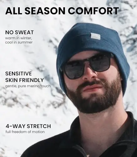 Merino Wool Beanie Men and Women – Novelty Cuff Merino Wool Hats for Men and Women - Unisex Adult Beanie Hat and Socks - 5