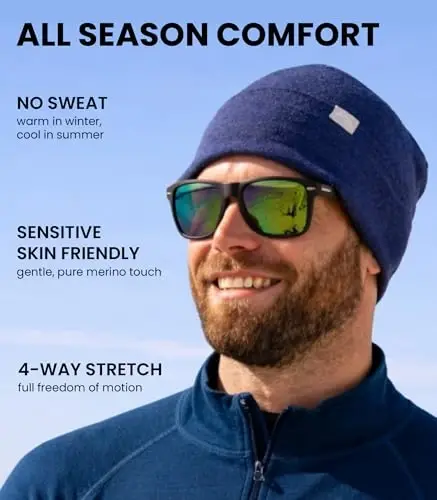 Merino Wool Beanie Men and Women – Cuff Merino Wool Hats for Men and Women - Unisex Adult Beanie Hat and Socks - 3