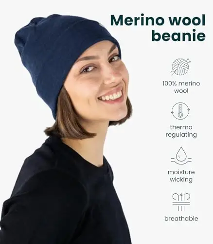 Merino Wool Beanie Men and Women – Cuff Merino Wool Hats for Men and Women - Unisex Adult Beanie Hat and Socks - 2