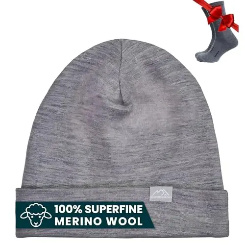 Merino Wool Beanie Men and Women – Novelty Cuff Merino Wool Hats for Men and Women - Unisex Adult Beanie Hat and Socks - 1