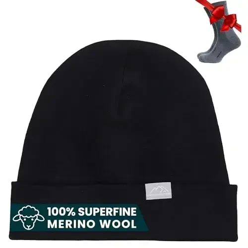 Merino Wool Beanie Men and Women – Novelty Cuff Merino Wool Hats for Men and Women - Unisex Adult Beanie Hat and Socks 