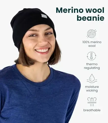 Merino Wool Beanie Men and Women – Novelty Cuff Merino Wool Hats for Men and Women - Unisex Adult Beanie Hat and Socks - MERINO (1)