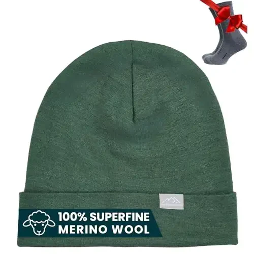 Merino Wool Beanie Men and Women – Novelty Cuff Merino Wool Hats for Men and Women - Unisex Adult Beanie Hat and Socks - MERINO