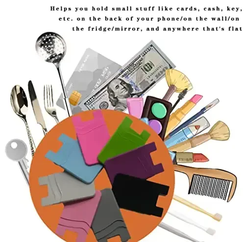 Meroqeel Card Holder for Phone Case, Business uchun yopishqoq hamyon, ID va kredit karta, Android iPhone va ko'pchilik telefonlar uchun silikon mobil telefon qopqog'i - Qora, Oq, Kulrang, Pushti, Pastel Moviy, Yalpiz yashili - 5