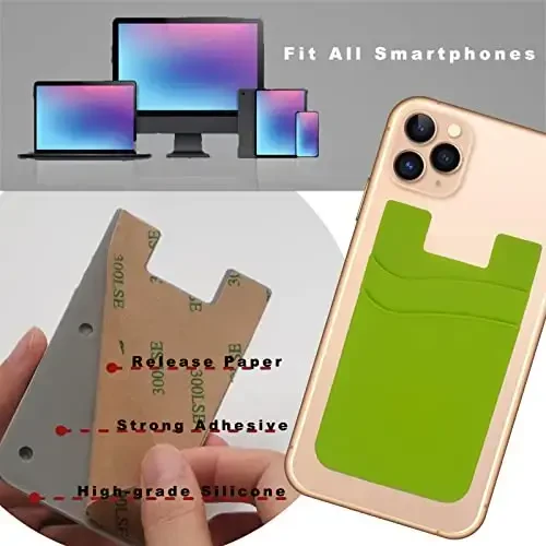 Meroqeel Card Holder for Phone Case, Business uchun yopishqoq hamyon, ID va kredit karta, Android iPhone va ko'pchilik telefonlar uchun silikon mobil telefon qopqog'i - Qora, Oq, Kulrang, Pushti, Pastel Moviy, Yalpiz yashili - 6