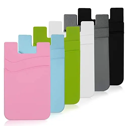 Meroqeel Card Holder for Phone Case, Sticky Wallet for Business, ID and Credit Card, Silicone Cellphone Sleeve for Android iPhone and Most Phones - Black, White, Grey, Pink, Pastel Blue, Mint Green 