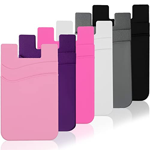 Meroqeel Cell Phone Card Holder Stick on, Adhesive Cellphone Wallet Credit Card Sleeve, Compatible with iPhone, Android, Samsung Galaxy and Smartphones - Black, White, Grey, Pink, Purple, Hot Pink - 1