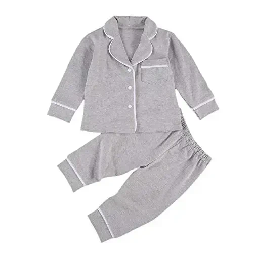 Merqwadd Toddler Baby Button-Down Pajamas Set, Cotton 2-PCS-PJs Set Shirt and Pants Sleepwear for Unisex Kids - Merqwadd (1)