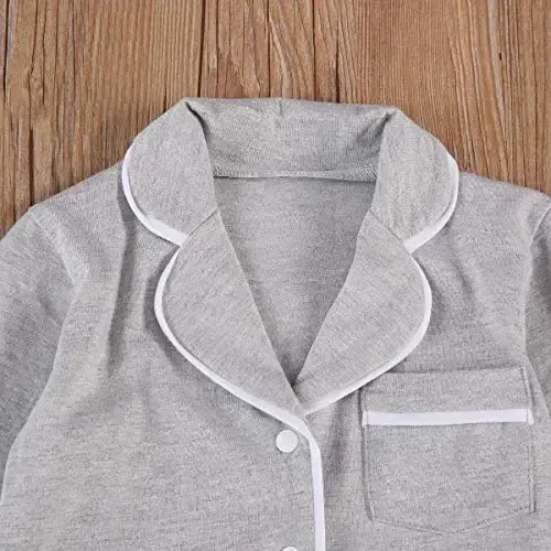 Merqwadd chaqaloqlar uchun tugmachali pijama to'plami, paxtadan 2 qismli pijama to'plami, ko'ylak va shimlar, uniseks bolalar uchun uyqu kiyimlari. - 5