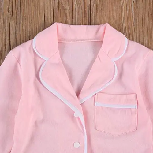 Merqwadd Toddler Baby Button-Down Pajamas Set, Cotton 2-PCS-PJs Set Shirt and Pants Sleepwear for Unisex Kids - 4