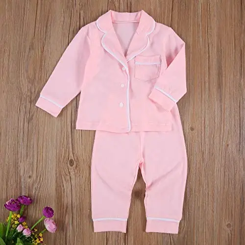 Merqwadd Toddler Baby Button-Down Pajamas Set, Cotton 2-PCS-PJs Set Shirt and Pants Sleepwear for Unisex Kids - 7
