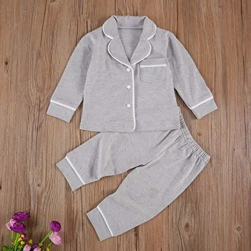 Merqwadd Toddler Baby Button-Down Pajamas Set, Cotton 2-PCS-PJs Set Shirt and Pants Sleepwear for Unisex Kids - Modazone (1)
