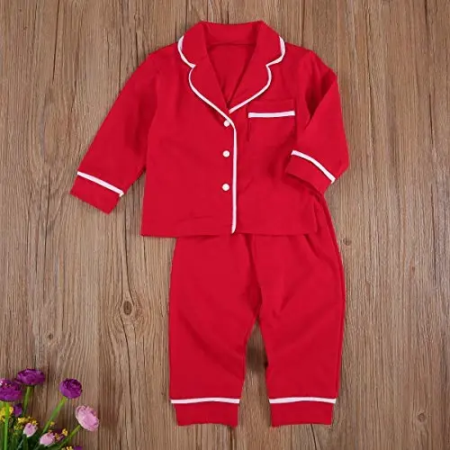 Merqwadd Toddler Baby Button-Down Pajamas Set, Cotton 2-PCS-PJs Set Shirt and Pants Sleepwear for Unisex Kids - 7