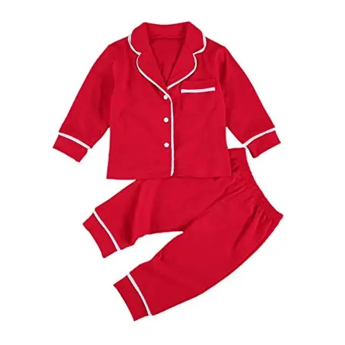 Merqwadd Yürümeye Başlayan Bebek Düğmeli Pijama Takımı, Pamuklu 2 Parça Pijama Takımı, Unisex Çocuklar İçin Gömlek ve Pantolonlu Uyku Giyimi - 1