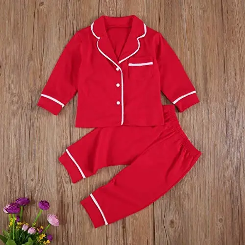 Merqwadd Yürümeye Başlayan Bebek Düğmeli Pijama Takımı, Pamuklu 2 Parça Pijama Takımı, Unisex Çocuklar İçin Gömlek ve Pantolonlu Uyku Giyimi - 3