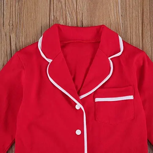 Merqwadd Yürümeye Başlayan Bebek Düğmeli Pijama Takımı, Pamuklu 2 Parça Pijama Takımı, Unisex Çocuklar İçin Gömlek ve Pantolonlu Uyku Giyimi - 5