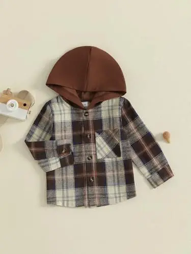 MERSARIPHY Toddler Boy Girl Jacket Button Down Plaid Flannel Baby Hoodies Fall Winter Festival Outfits for Kids - 2