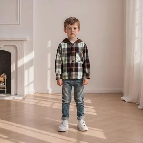 MERSARIPHY Toddler Boy Girl Jacket Button Down Plaid Flannel Baby Hoodies Fall Winter Festival Outfits for Kids - 4