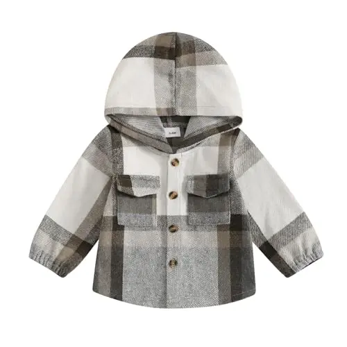 MERSARIPHY Toddler Boy Girl Jacket Button Down Plaid Flannel Baby Hoodies Fall Winter Festival Outfits for Kids - 1