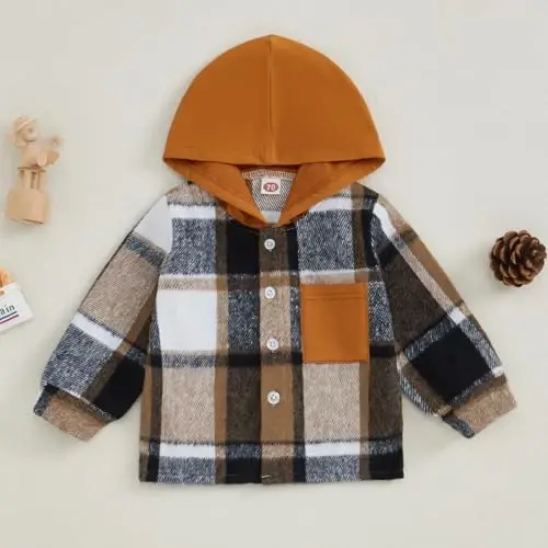 MERSARIPHY Toddler Boy Girl Jacket Button Down Plaid Flannel Baby Hoodies Fall Winter Festival Outfits for Kids - 2