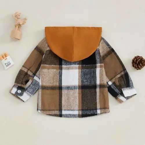 MERSARIPHY Toddler Boy Girl Jacket Button Down Plaid Flannel Baby Hoodies Fall Winter Festival Outfits for Kids - 4