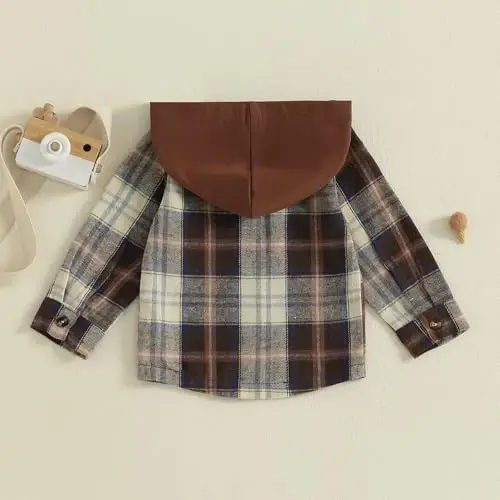 MERSARIPHY Toddler Boy Girl Jacket Button Down Plaid Flannel Baby Hoodies Fall Winter Festival Outfits for Kids - 4