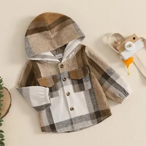 MERSARIPHY Toddler Boy Girl Jacket Button Down Plaid Flannel Baby Hoodies Fall Winter Festival Outfits for Kids - 3