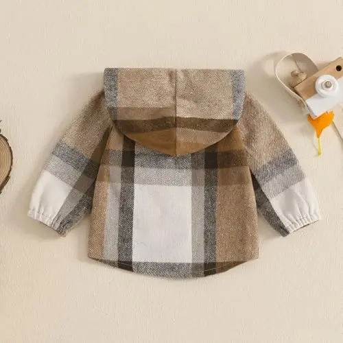 MERSARIPHY Toddler Boy Girl Jacket Button Down Plaid Flannel Baby Hoodies Fall Winter Festival Outfits for Kids - 4